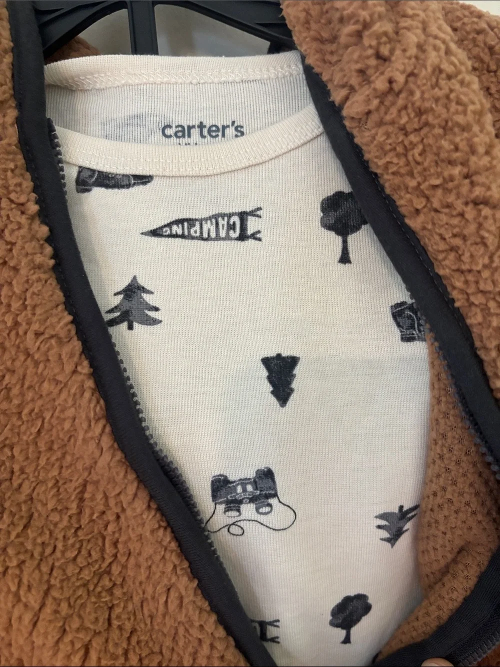Carter's Brown Sherpa Vest with Cream Woodland Bodysuit and Dark Grey Pants - Picture 2 of 3